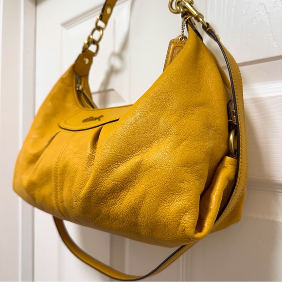 Coach Ashley Medium Leather Pleated Satchel Sunflower Yellow - Picture 4 of 15
